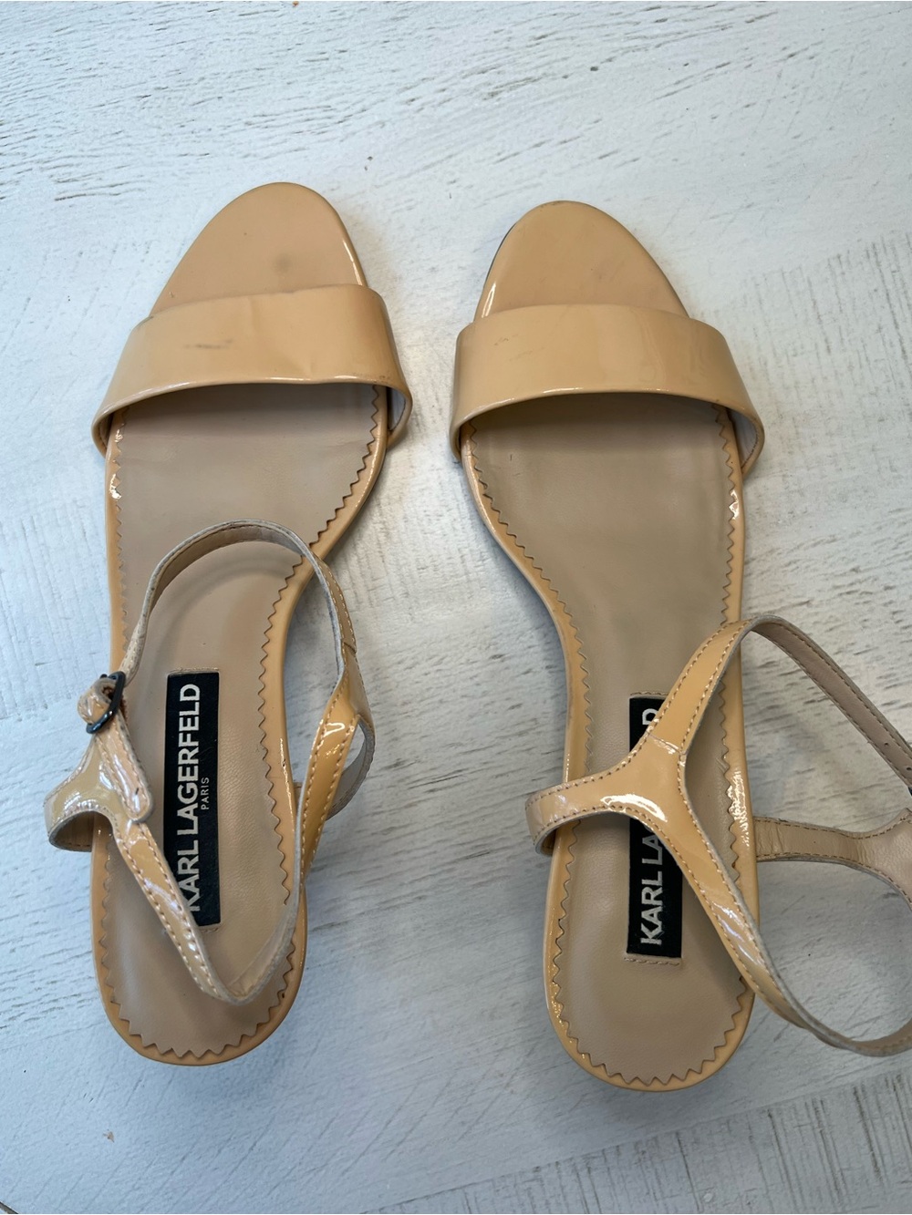 Karl Lagerfeld Nude Patent Leather Ankle-Strap Heels - Picture 5 of 6